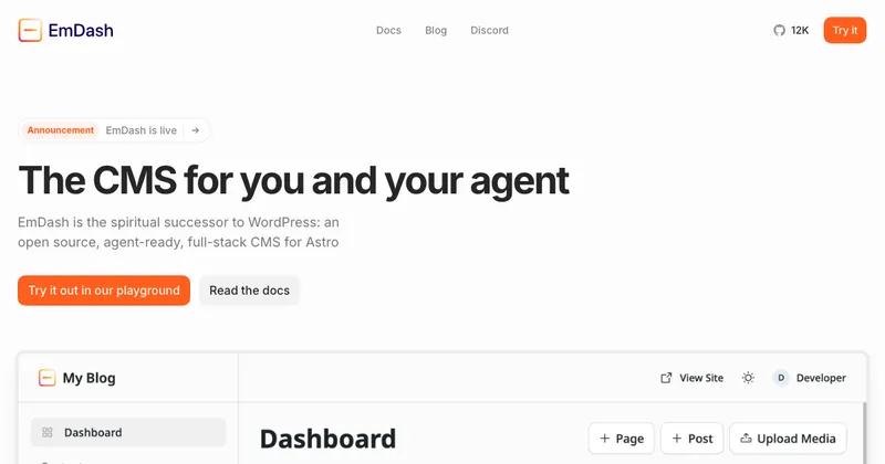The EmDash CMS website