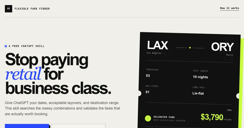The Business Flight Finder website