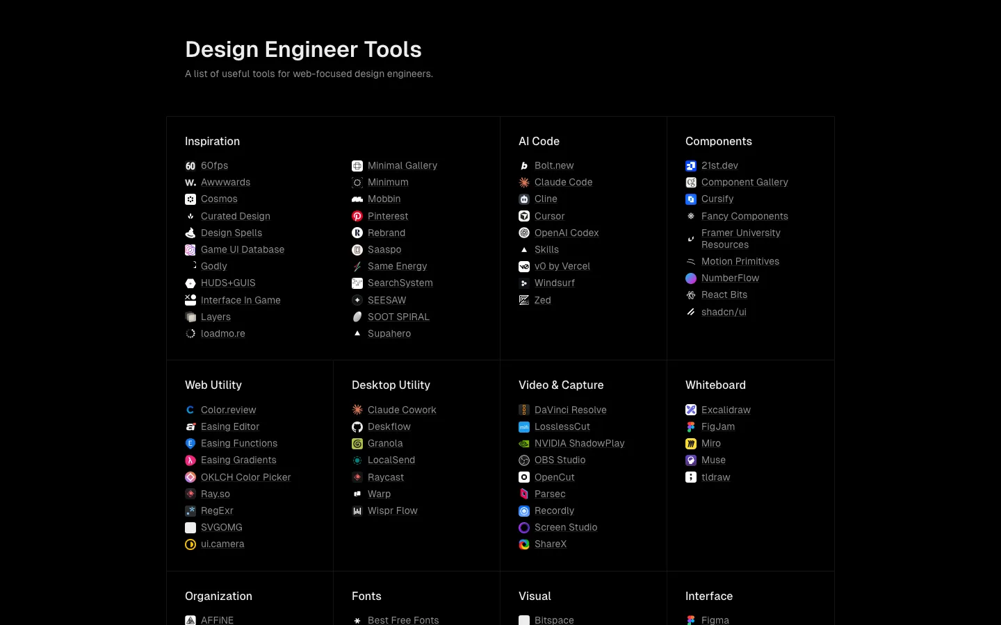 Design Engineer Tools in dark mode